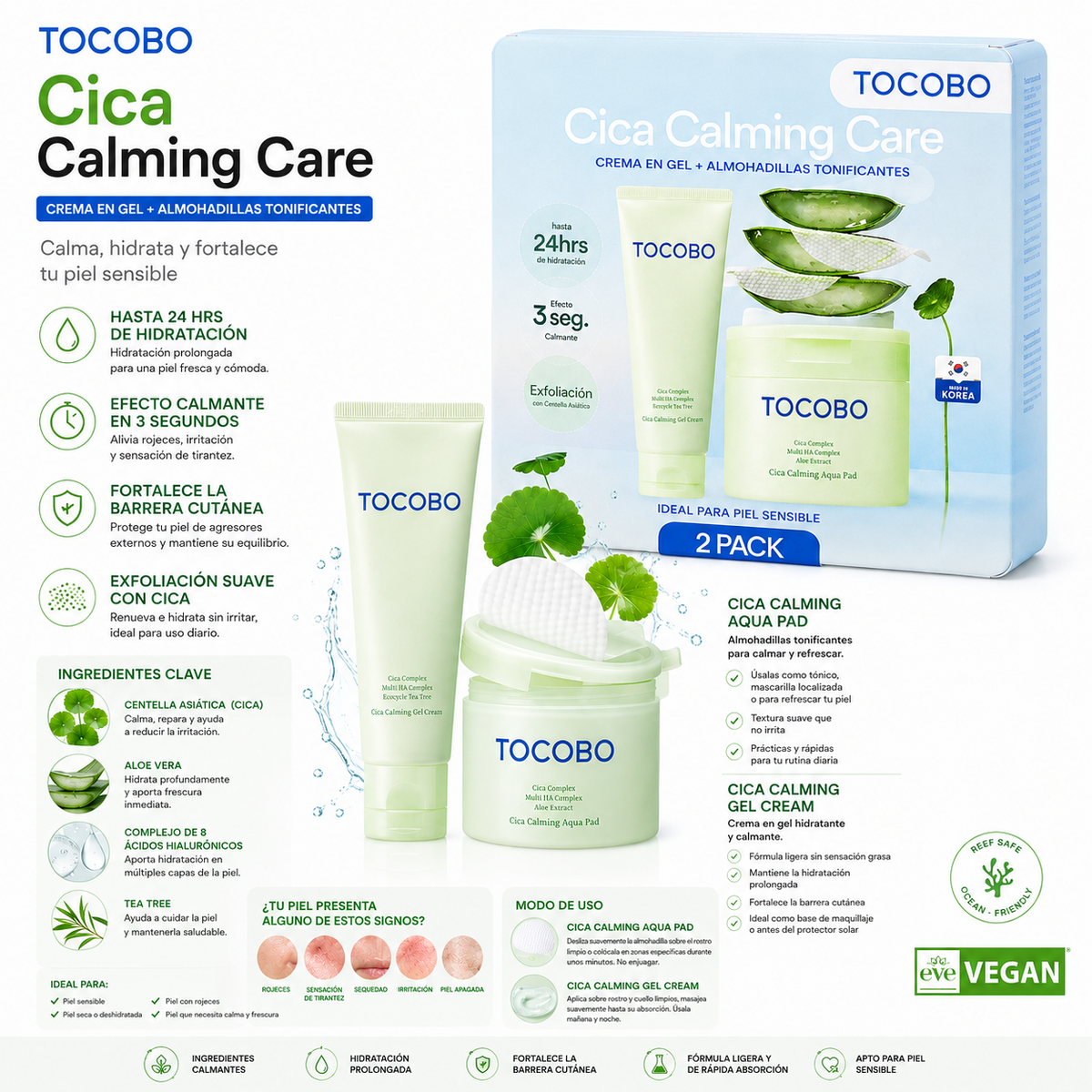 Tocobo Cica Calming Care Aqua Pad Coreano Vegano