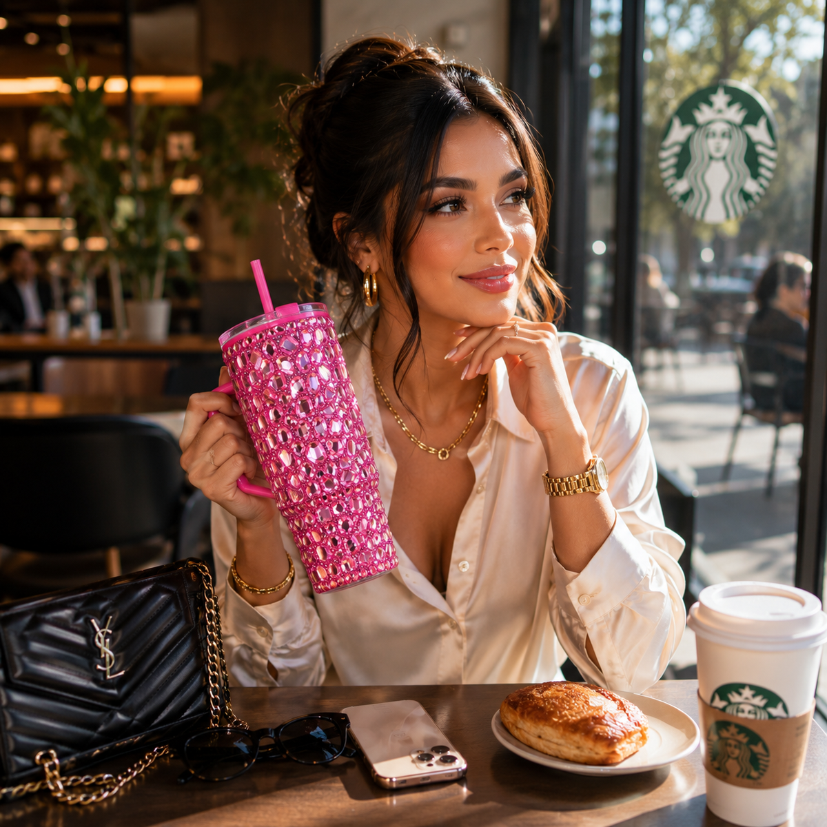 Vaso Térmico Diamond con Pedrería Ultra Brillante Gloss Rosa