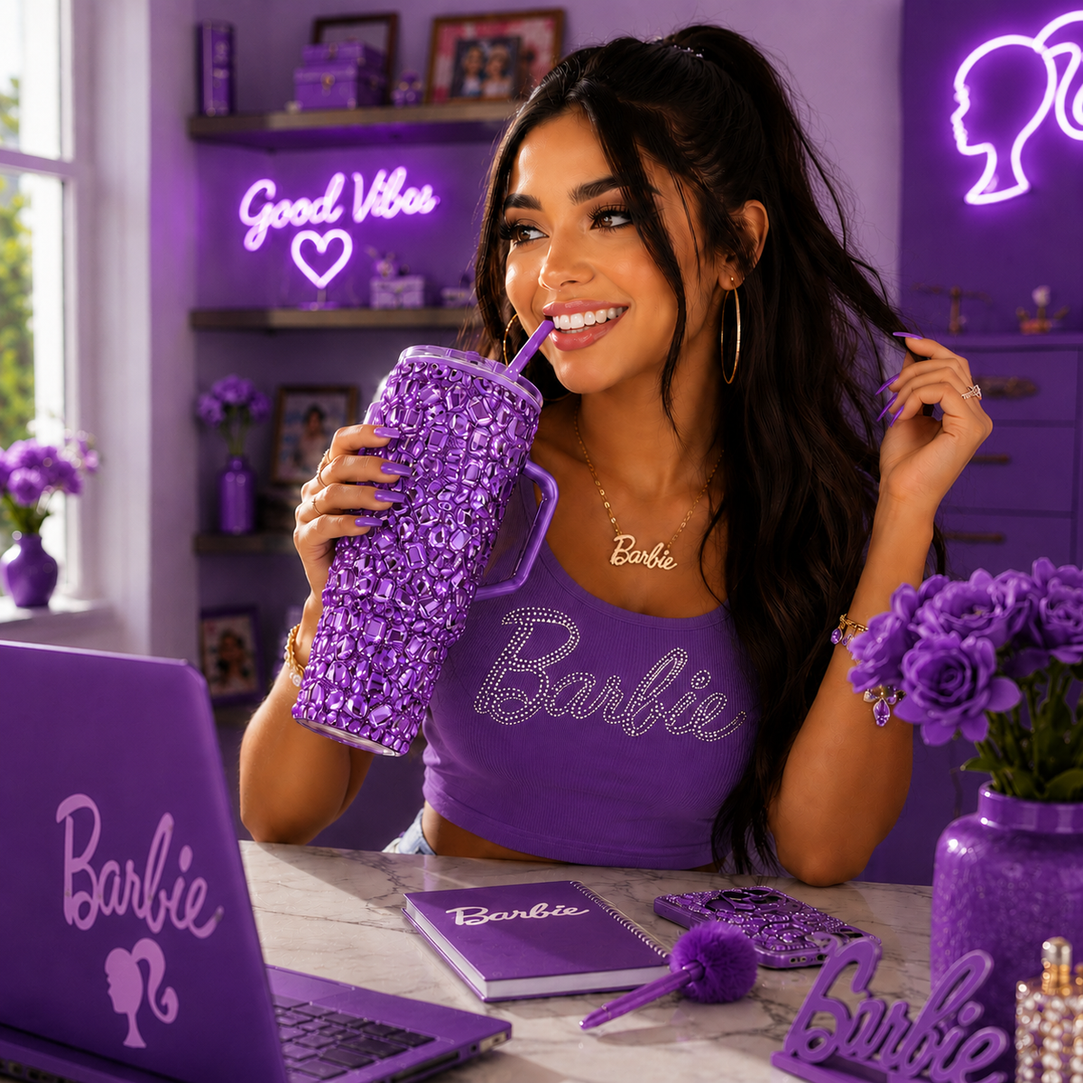 Vaso Térmico Diamond con Pedrería Ultra Brillante Gloss Morado