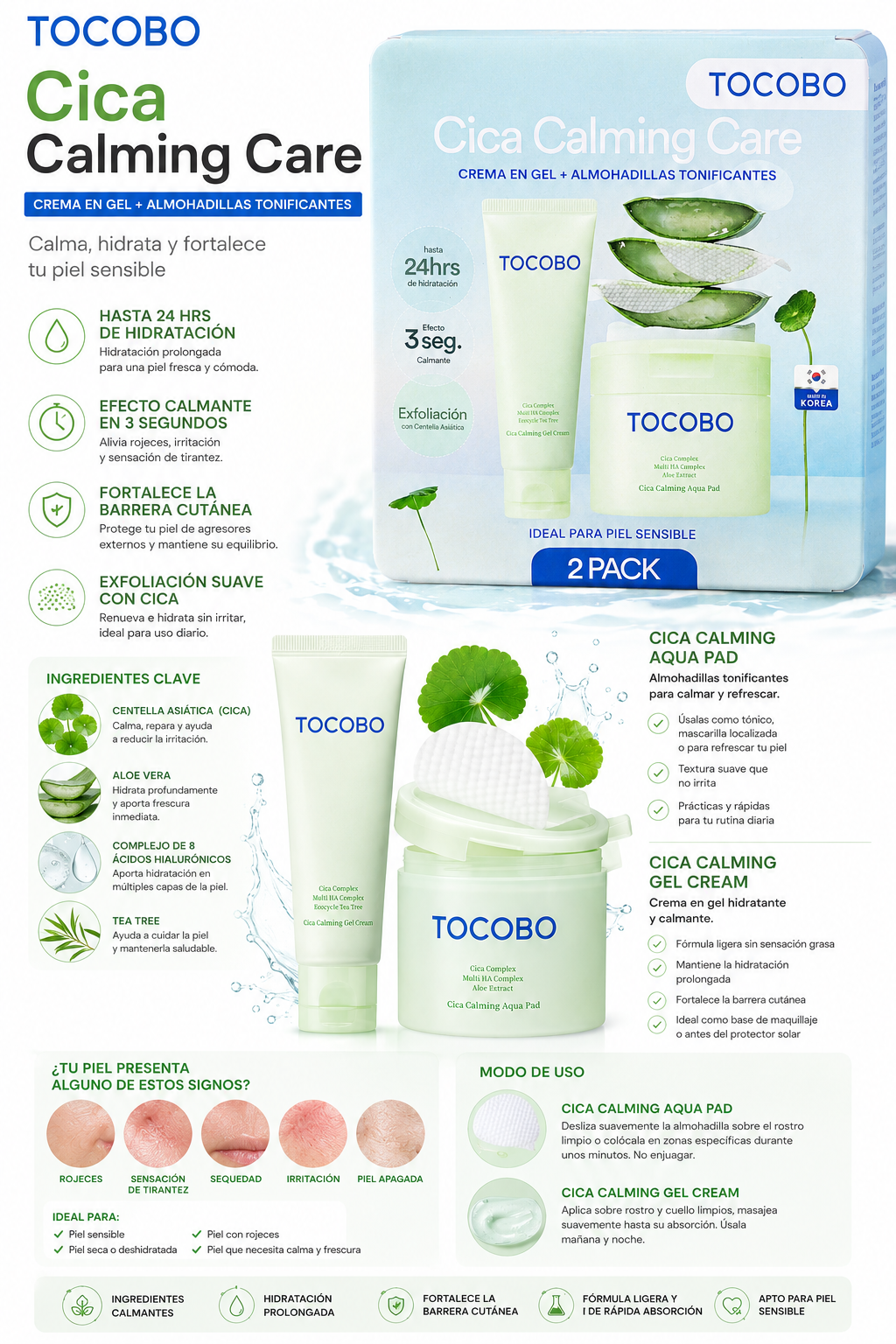 Tocobo Cica Calming Care Aqua Pad Coreano Vegano