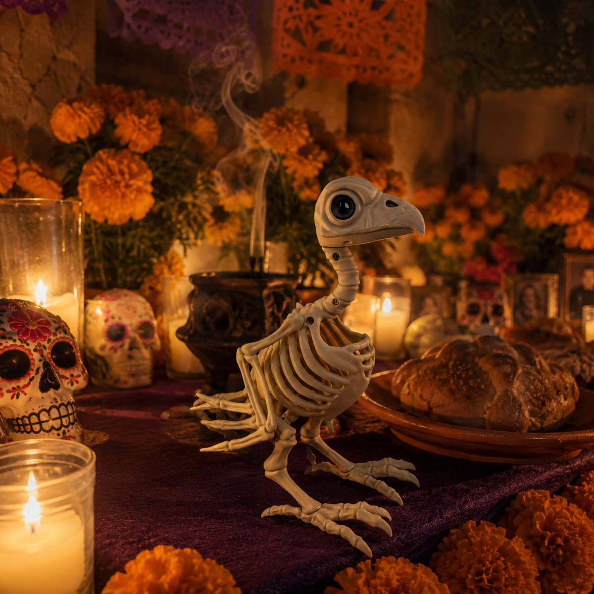 Figura Decorativa Cuervo Esqueleto Halloween y Día de Muertos