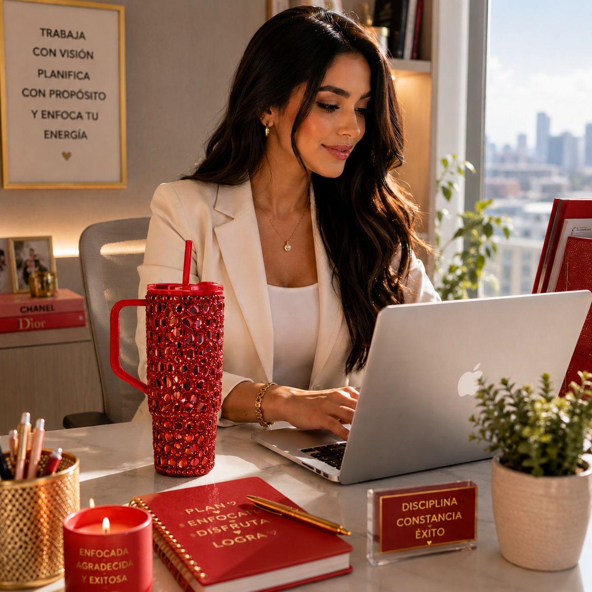 Vaso Térmico Diamond con Pedrería Ultra Brillante Gloss Rojo