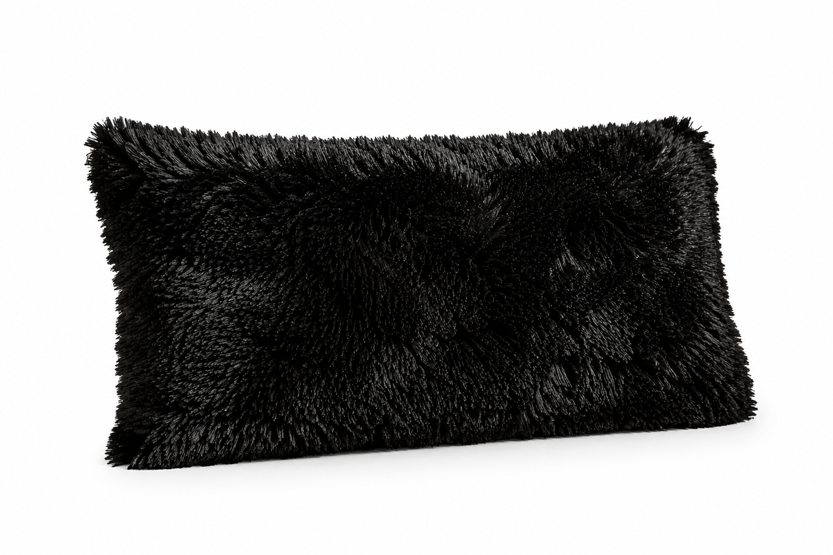 Almohada de Pelo Largo Negra Ultra Suave Tipo Peluche