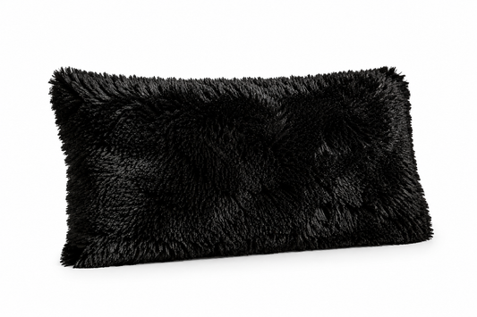 Almohada de Pelo Largo Negra Ultra Suave Tipo Peluche