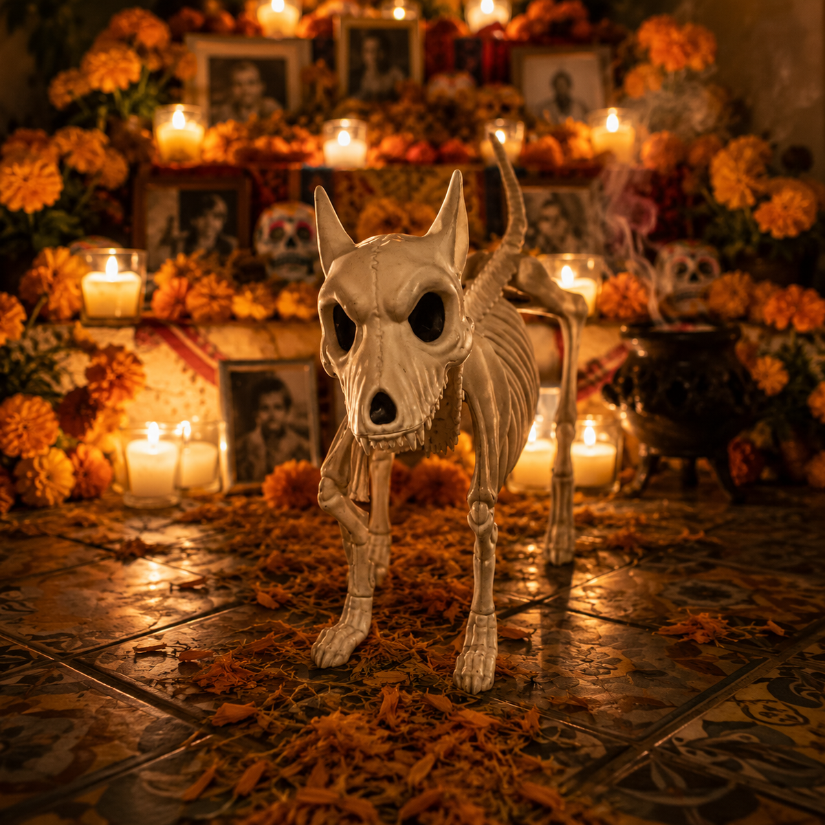 Figura Decorativa Perro Esqueleto Halloween y Día de Muertos