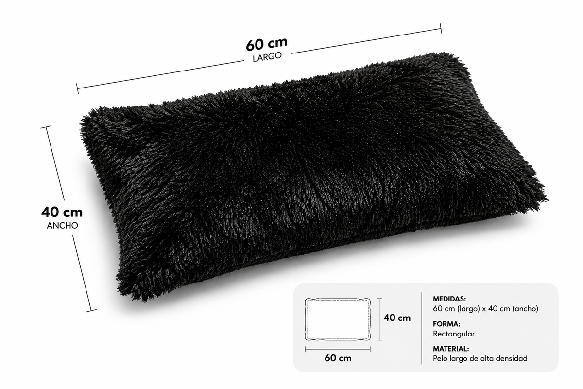 Almohada de Pelo Largo Negra Ultra Suave Tipo Peluche