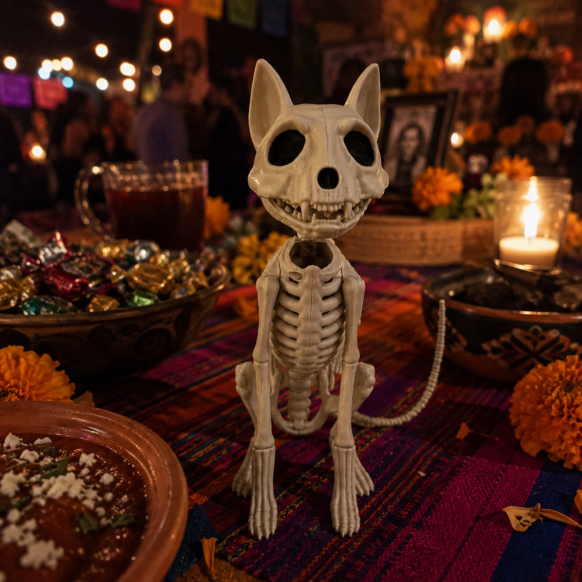 Figura Decorativa Gato Esqueleto Halloween y Día de Muertos