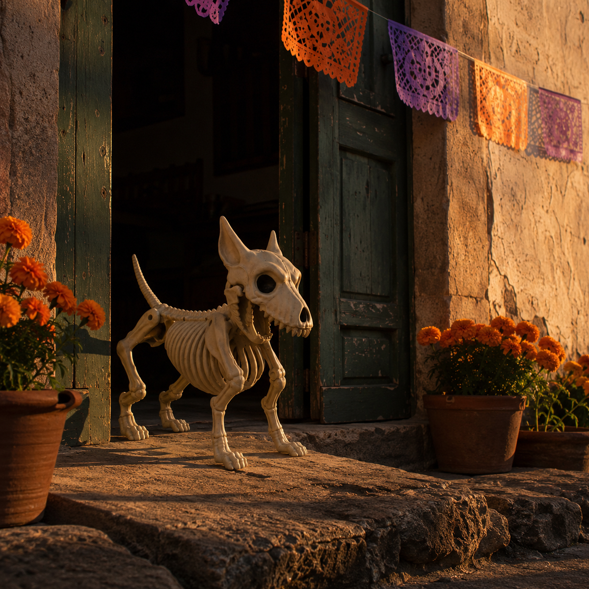 Figura Decorativa Perro Esqueleto Halloween y Día de Muertos