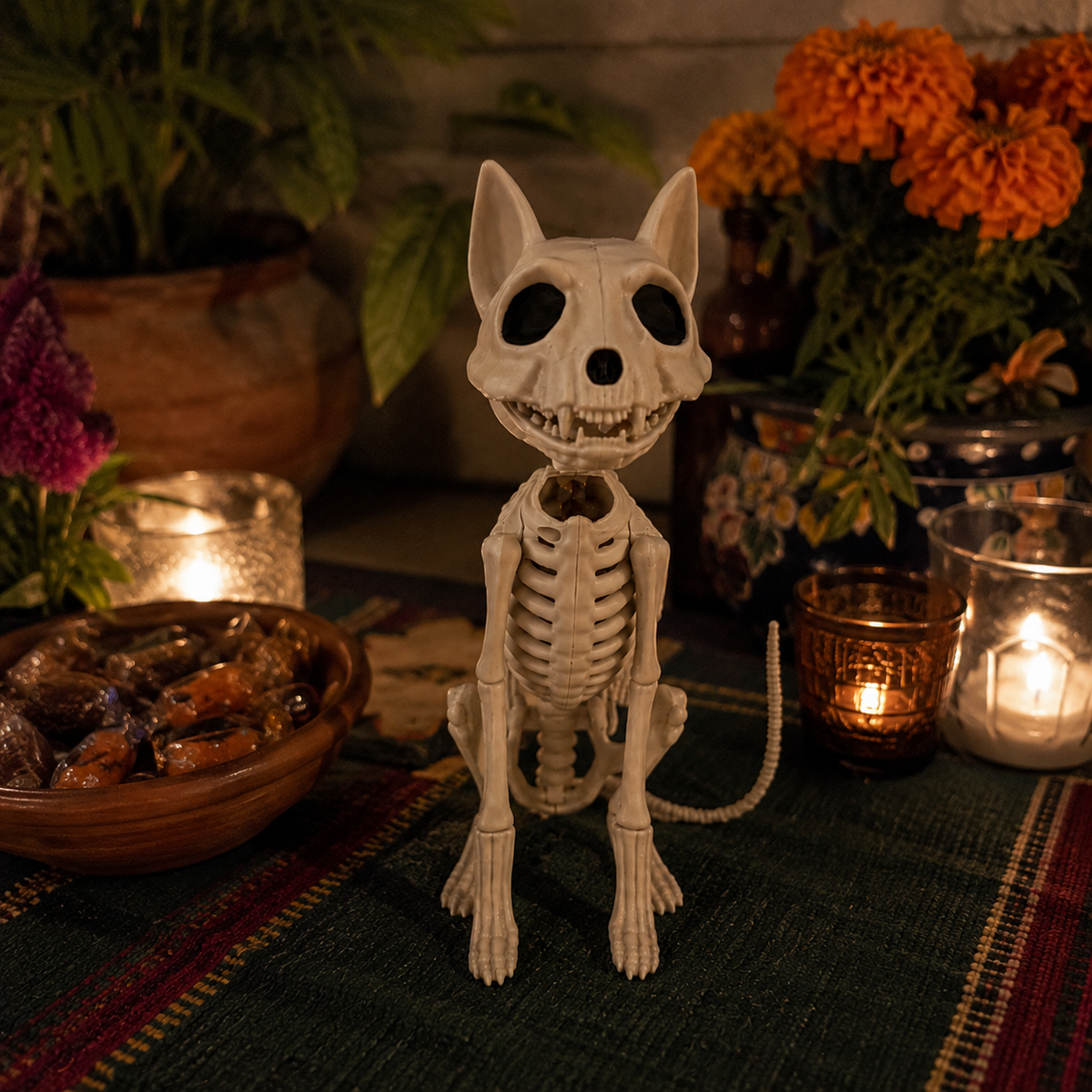 Figura Decorativa Gato Esqueleto Halloween y Día de Muertos