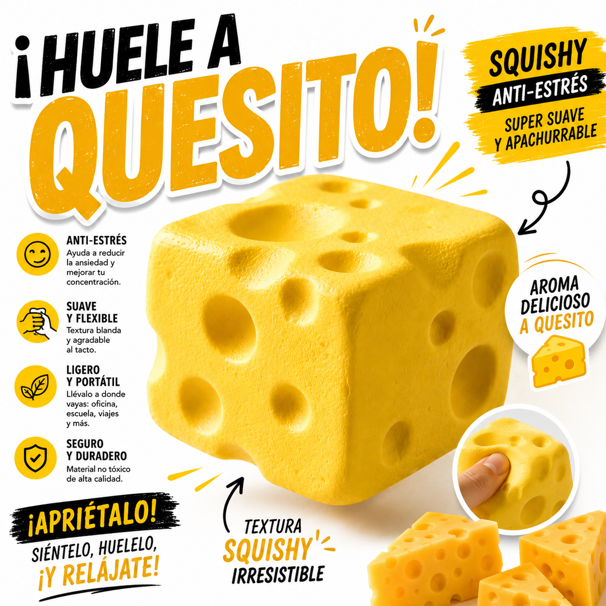 Quesito Squishy Antiestrés Sensorial con Aroma a Queso
