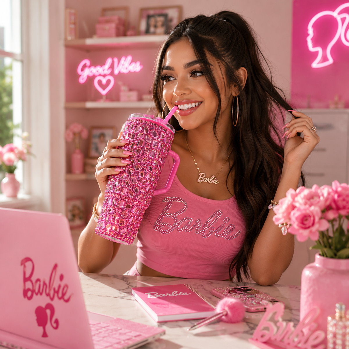 Vaso Térmico Diamond con Pedrería Ultra Brillante Gloss Rosa
