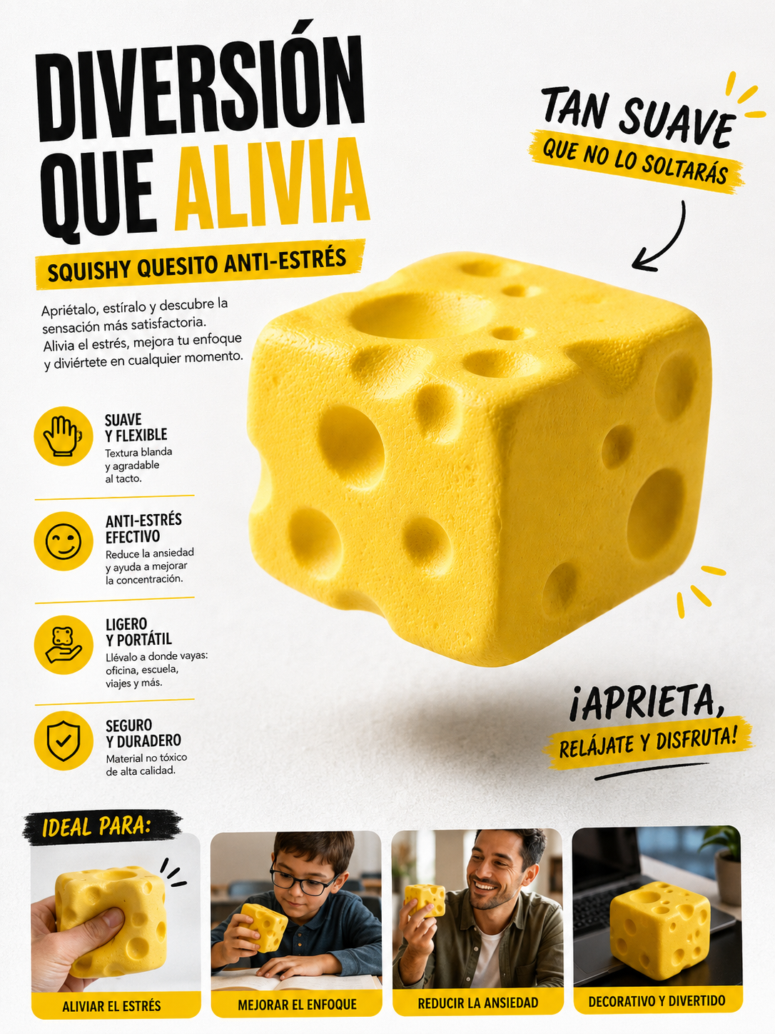 Quesito Squishy Antiestrés Sensorial con Aroma a Queso
