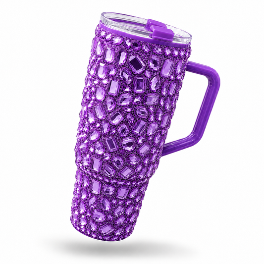 Vaso Térmico Diamond con Pedrería Ultra Brillante Gloss Morado