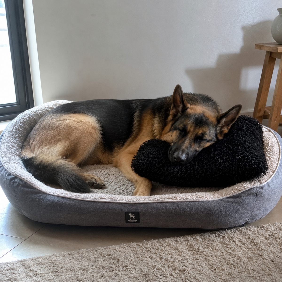 Almohada de Pelo Largo Negra Ultra Suave Tipo Peluche