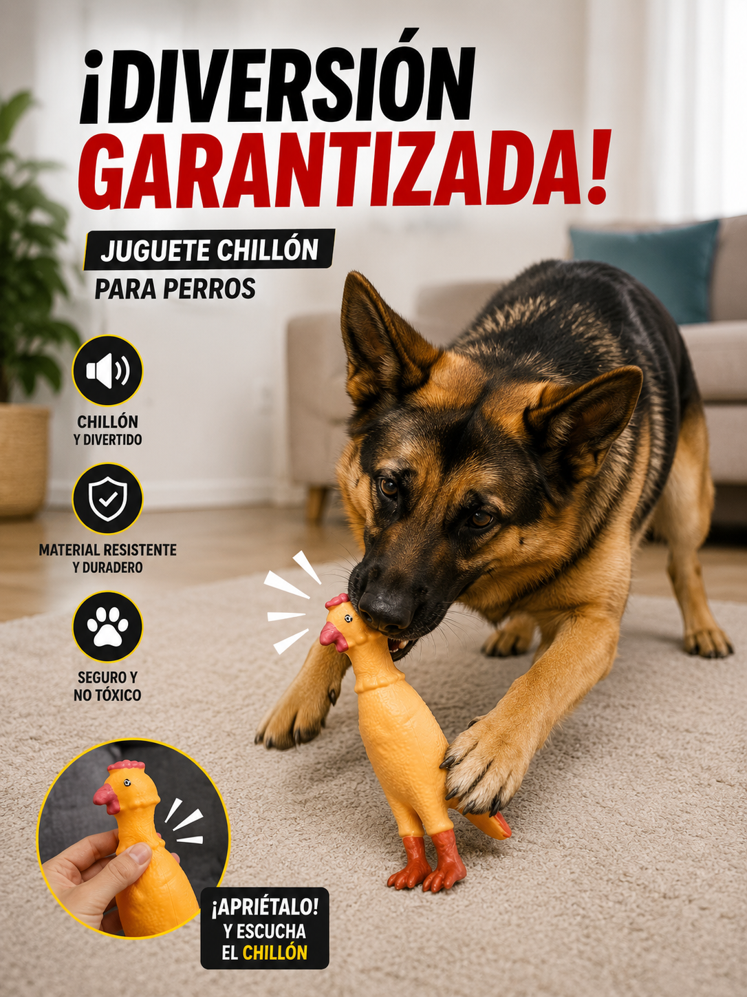 Pollo de Hule Chillón Juguete para Perro con Sonido