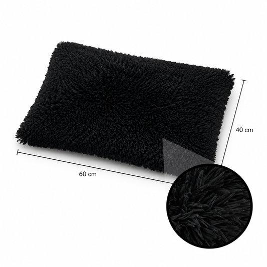 Almohada de Pelo Largo Negra Ultra Suave Tipo Peluche