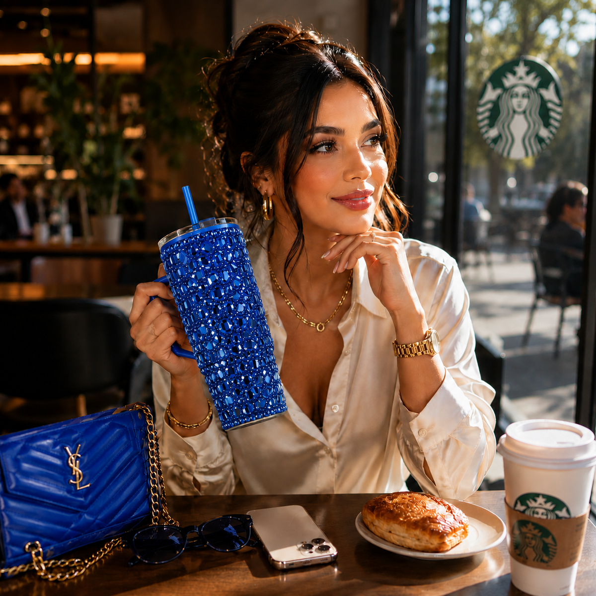 Vaso Térmico Diamond con Pedrería Ultra Brillante Gloss Azul