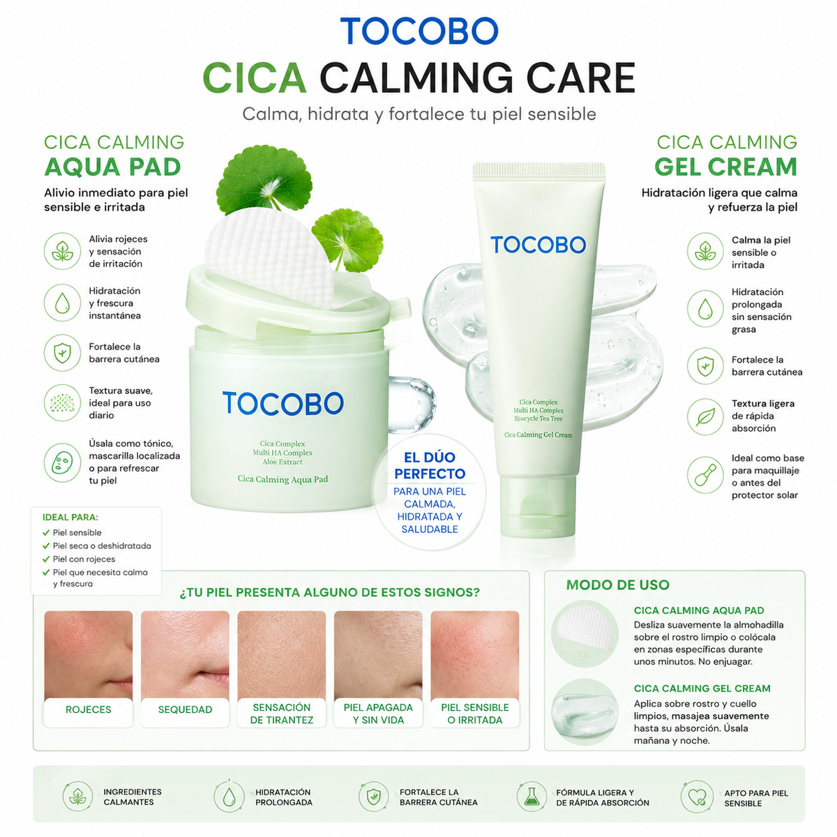 Tocobo Cica Calming Care Aqua Pad Coreano Vegano